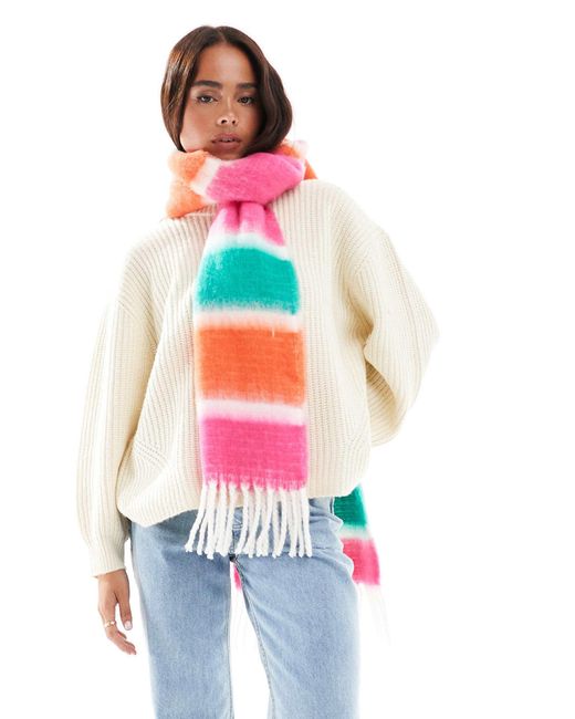 ASOS White Scarf With Colour Stripe Design
