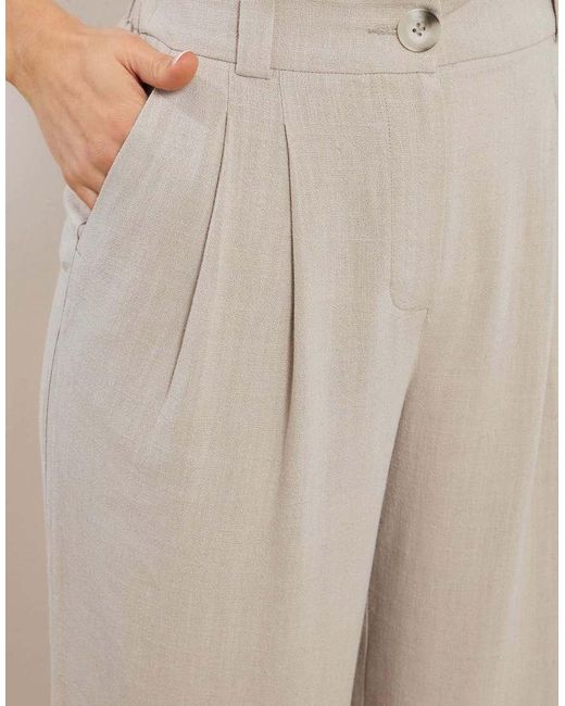 Long Tall Sally Natural Linen Pleated Wide Leg Trousers