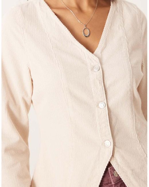 ASOS Natural Long Sleeve Corduroy Top With Cinched Waist