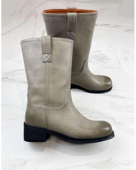 GIA STUDIOS Natural Trucker Pull Up Faux Leather Boots