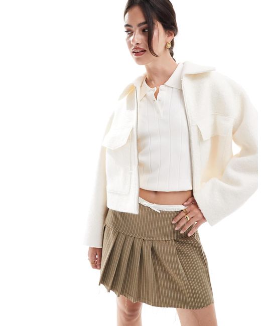 Stradivarius White Wool Look Trucker Jacket