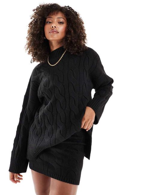 Pretty Lavish Black Cable Knit Roll Neck Jumper Co-ord