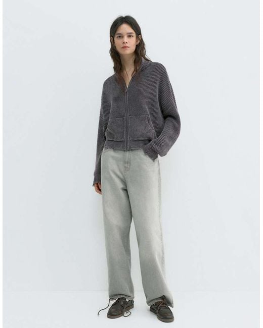 Pull&Bear Gray Ripped Zip-up Cardigan