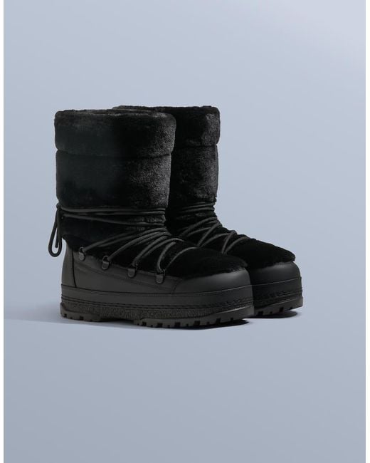 Oysho Black Lace-up Technical Faux Fur Boots