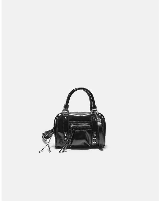 Stradivarius Black Faux Leather Crossbody Bowling Bag