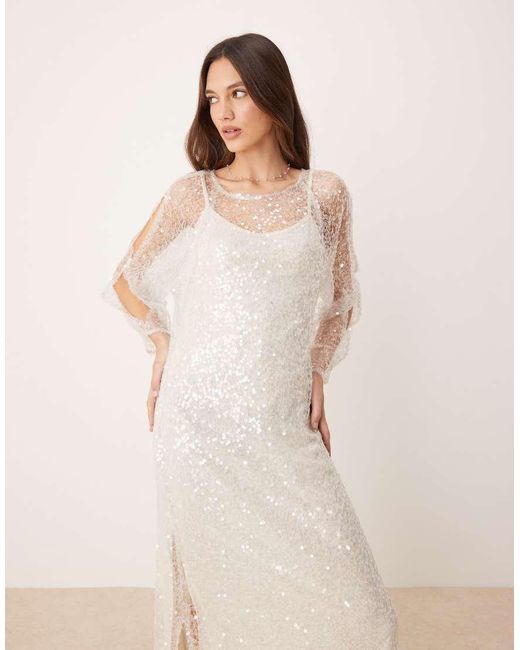 Finding Friday Natural Sheer Open Sleeve Sequin Dress