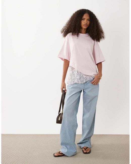 ASOS Pink Short Sleeve T-shirt With Lace Hem