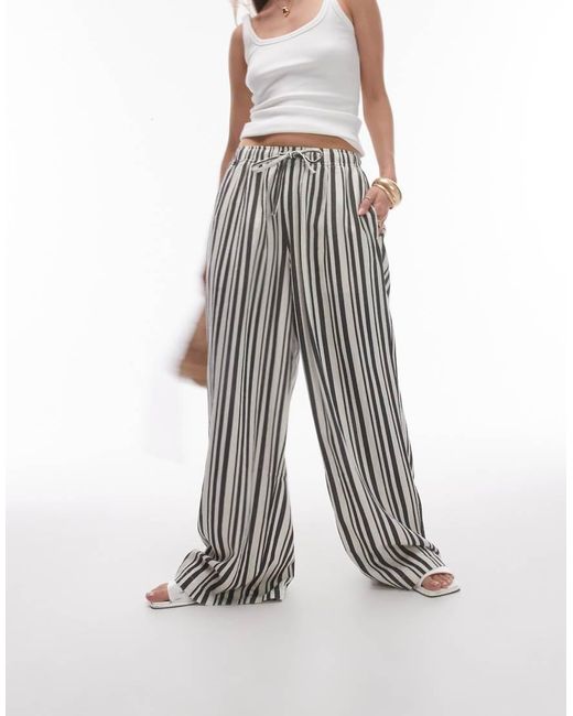 TOPSHOP Multicolor Stripe Linen Wide Leg Trouser