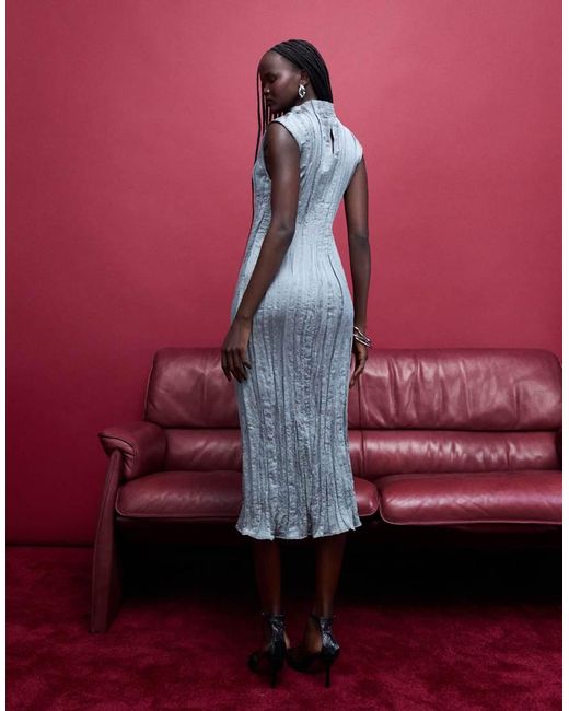 & Other Stories Gray Midi Crinkle Dress With Side Slit