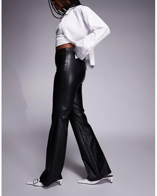 ONLY Blue Seam Detail Faux Leather Flare Trousers