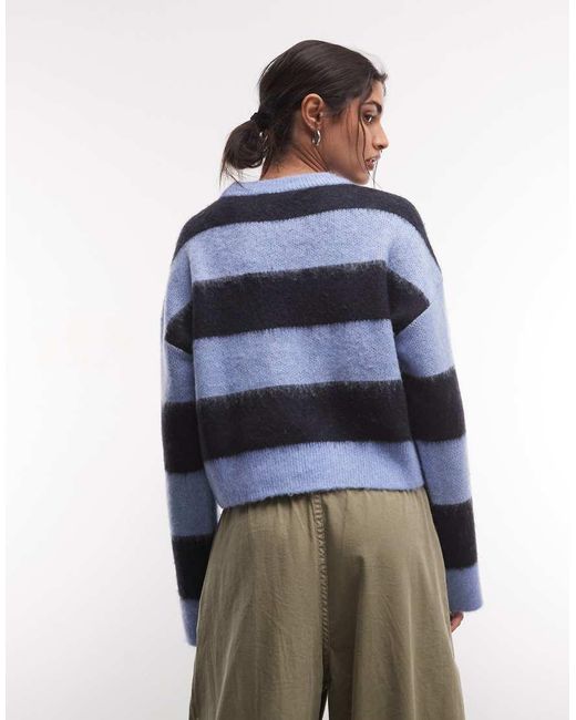 Noisy May Blue Boxy Crew Neck Brushed Knit Jumper
