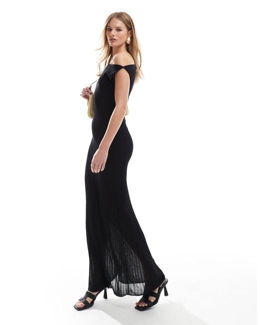 Robe longue en maille nervurée à épaules dénudées avec jupe transparente 4th & Reckless en coloris White