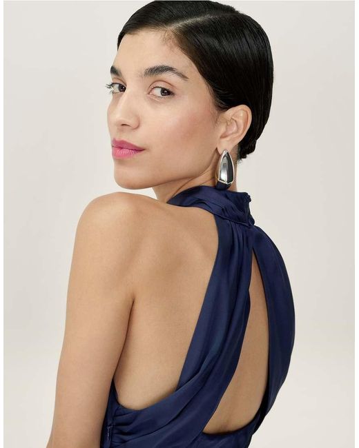 OMNES Blue Dresses Seychelles Halter Neck Satin Maxi Dress