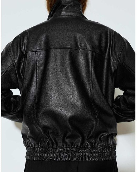 Pull&Bear Black Faux Leather Bomber Jacket
