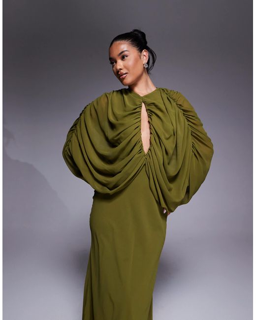 ASOS Green Keyhole Draped Kimono Sleeve Maxi Dress