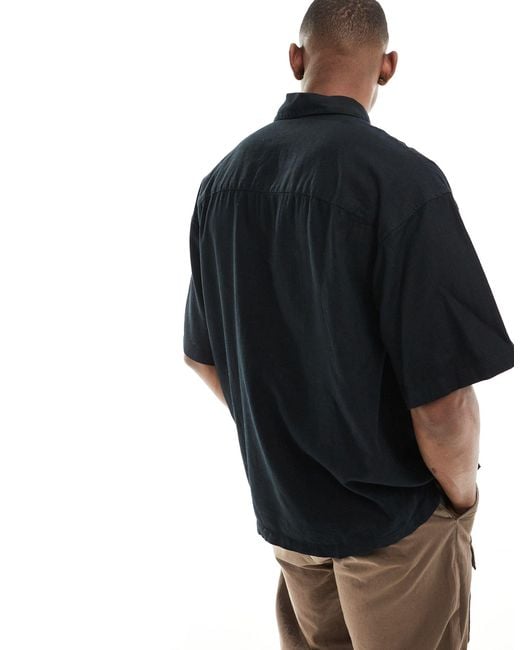Jack & Jones Black Super Oversized Button Down Linen Shirt for men