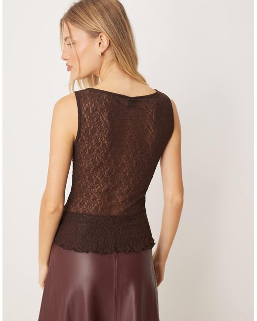 Gina Tricot Brown – asymmetrisches oberteil aus spitze