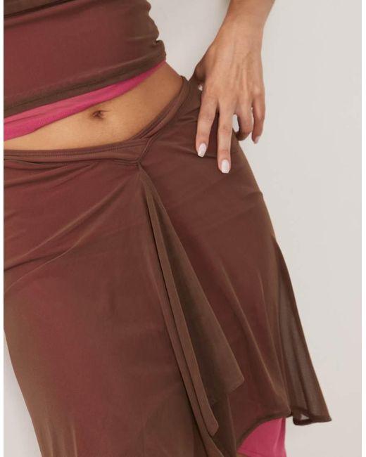 Motel Brown Erinhadi Pink Lace Hem Midi Skirt