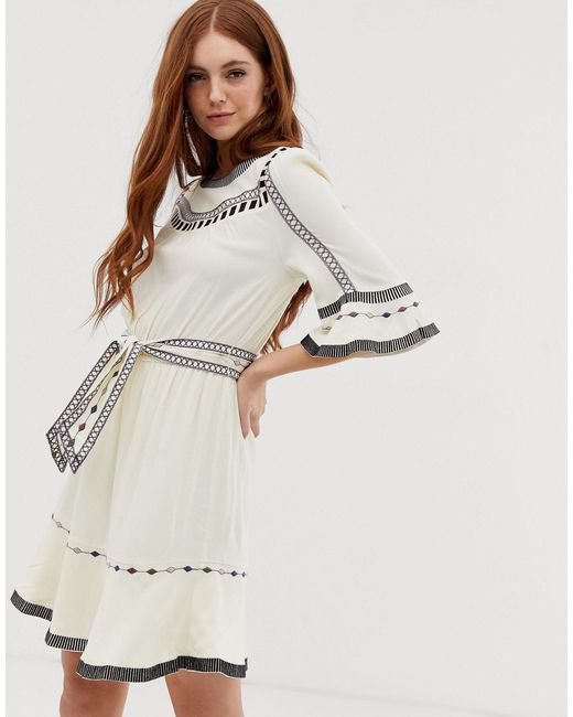 Ba&sh White Plaza Embroidered Bell - Sleeve Dress