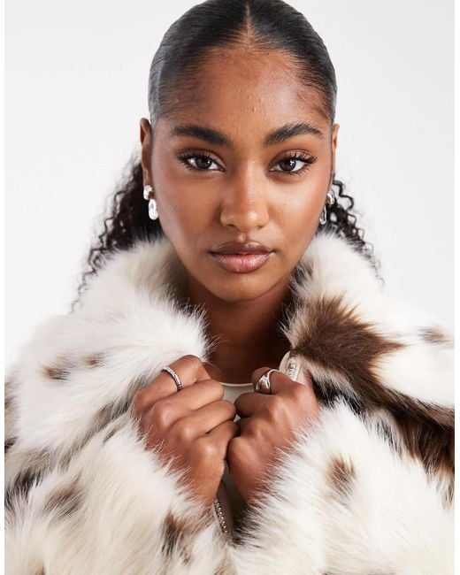 Miss Selfridge Natural Faux Fur Collar Bomber Jacket