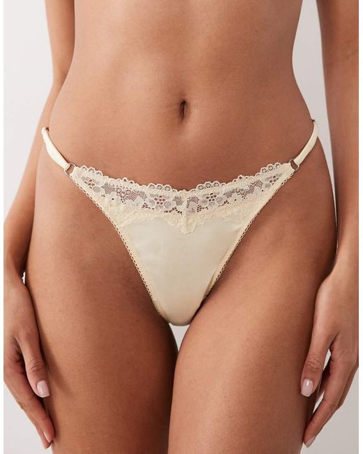 ASOS Yellow Lexie Satin Tanga Thong With Lace Trim