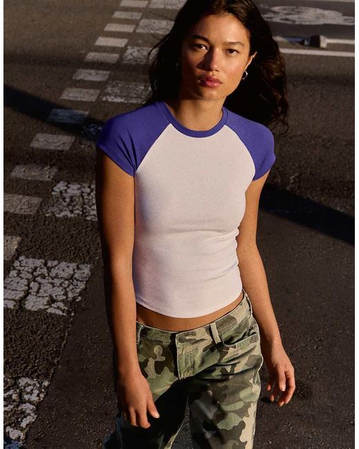 Bershka Purple Fitted Raglan T-shirt