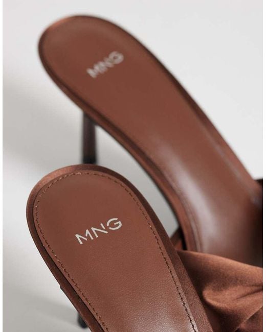 Mango Brown Satin Heeled Mules