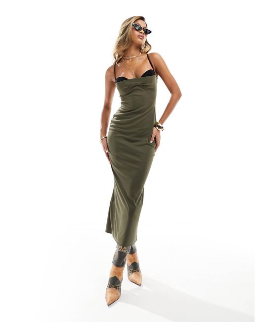 ASOS Cami Midi Dress With Contrast Bra Detail in Green | Lyst ASOS Cami Midi Dress With Contrast Bra Detail in Green | Lyst