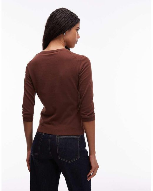 ARKET Brown Pure Cotton Knitted Rib Henley Top With Long Sleeves