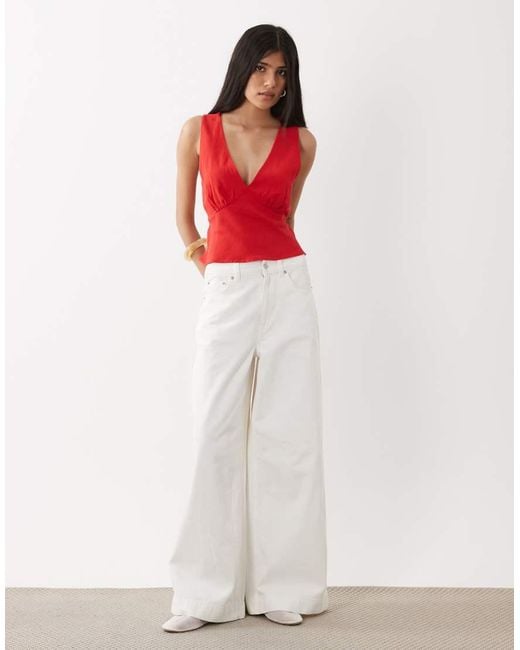 ASOS Red Linen Blend Halter Top