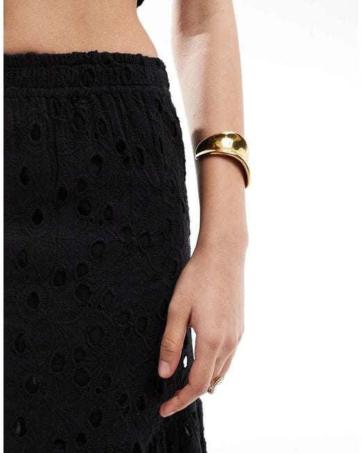 South Beach Black Broderie Midi Skirt