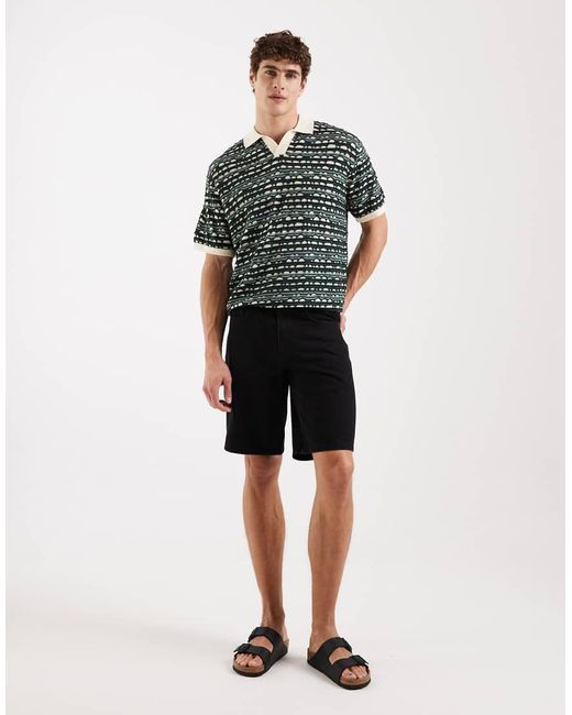 Redefined Rebel Green Rayan Boxy Fit Short Sleeve Textured Knit Polo Shirt for men