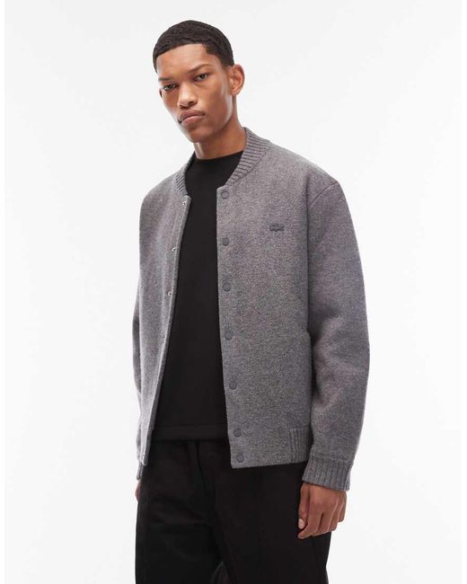 Lacoste Gray Wool Bomber Jacket for men