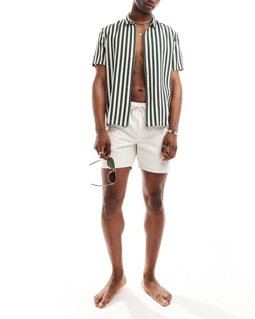 Bershka White Crinkle Striped Shirt for men