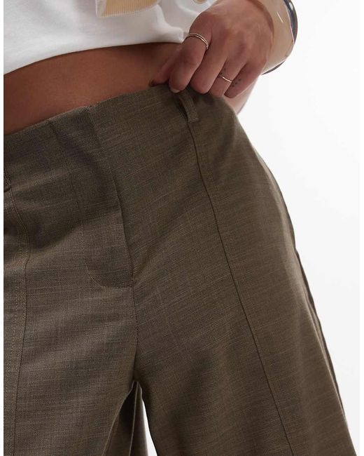 Pantalones Caquis De Talle Medio Y Corte Tapered Globo Con Cinturilla Lisa De -Verde TOPSHOP de color Green