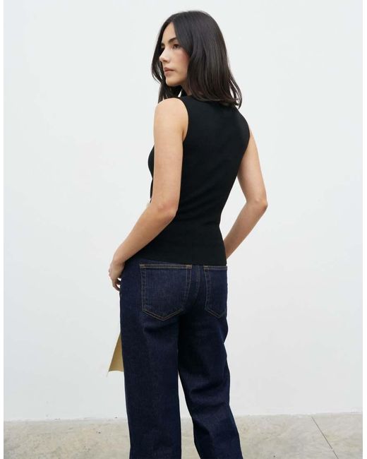 Pretty Lavish Black Ribbed Knit Sleeveless Contrast Tie Waist Detail Top