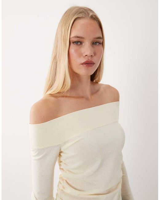 Mango Natural Lightweight Knitted Off Shoulder Top