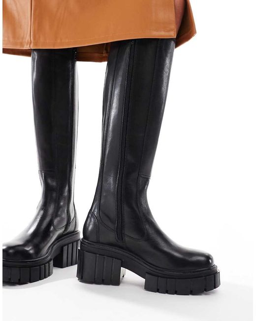 OFF THE HOOK Black 'Brentwood' Stylish High-Knee Leather Boots