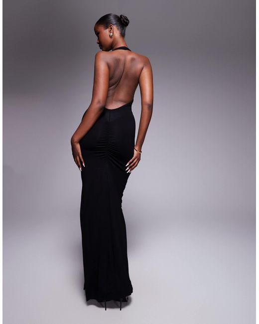 ASOS Blue Hardware Plunge Maxi Dress With Ruched Back