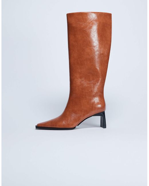TOPSHOP White Talia Chisel Toe Knee High Boot