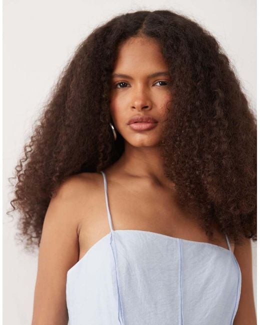 Mango White Seam Detail Square Neck Maxi Dress