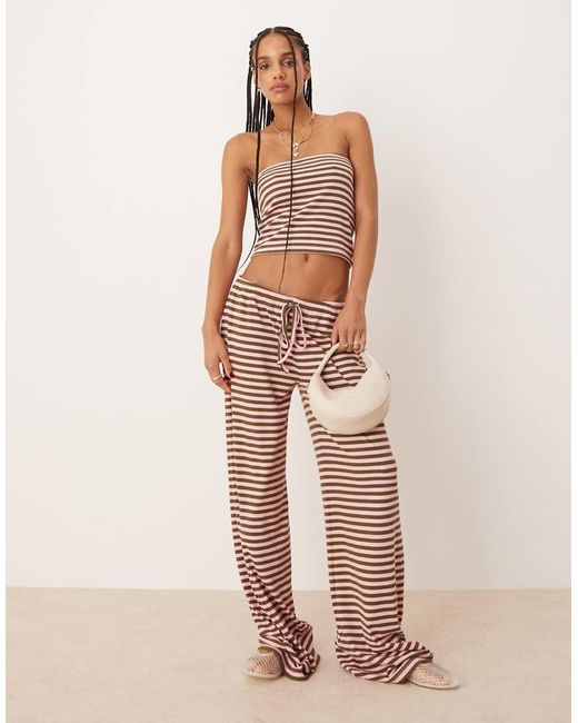 Pantaloni Con Fondo Ampio A Righe Verdi E Rosa di ASOS in Natural