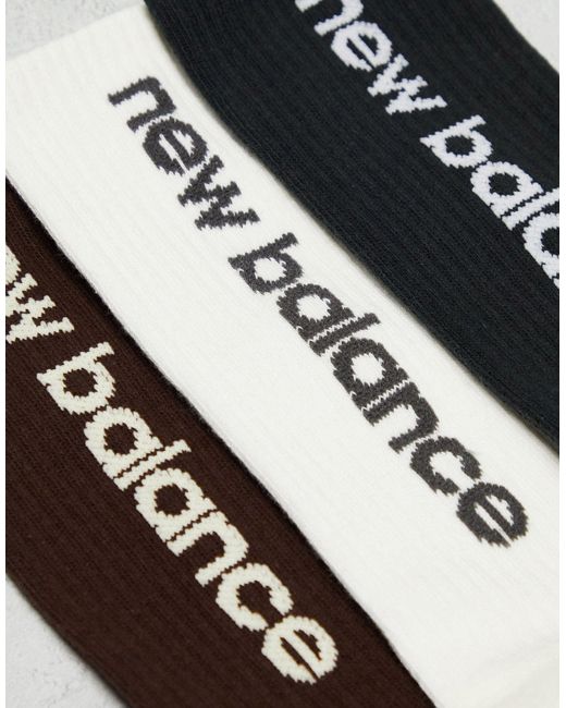 Confezione da 3 paia di calzini corti nero, marrone e bianco con logo lineare di New Balance in White da Uomo