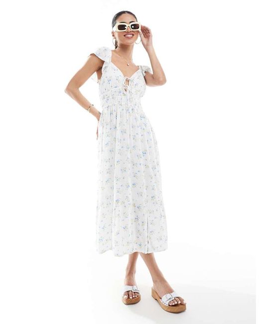Hollister Melkmeisjes Midi Jurk Met Korte Mouwen En Split in het White