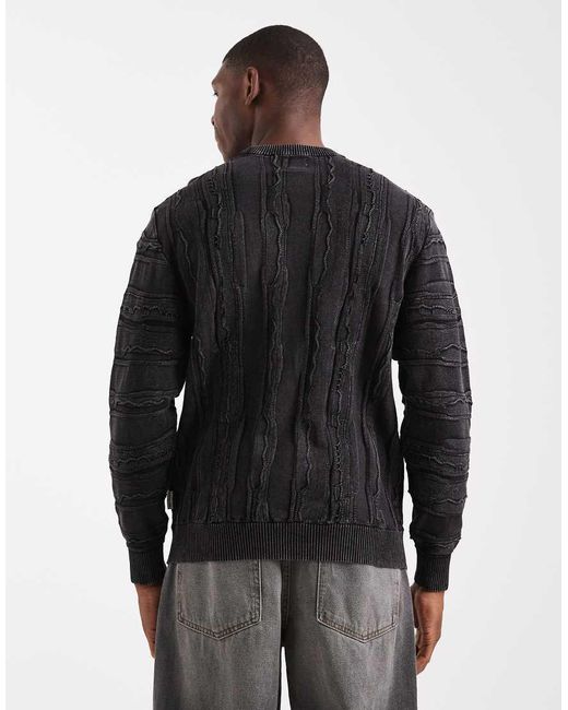 Redefined Rebel Black Boxy Knitted Cable Jumper for men