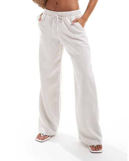 Hollister White Striped Linen Trousers With Elasticated Waist