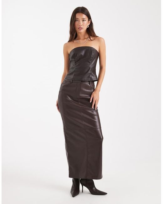 4th & Reckless Brown Faux Leather Tailored Maxi Skirt