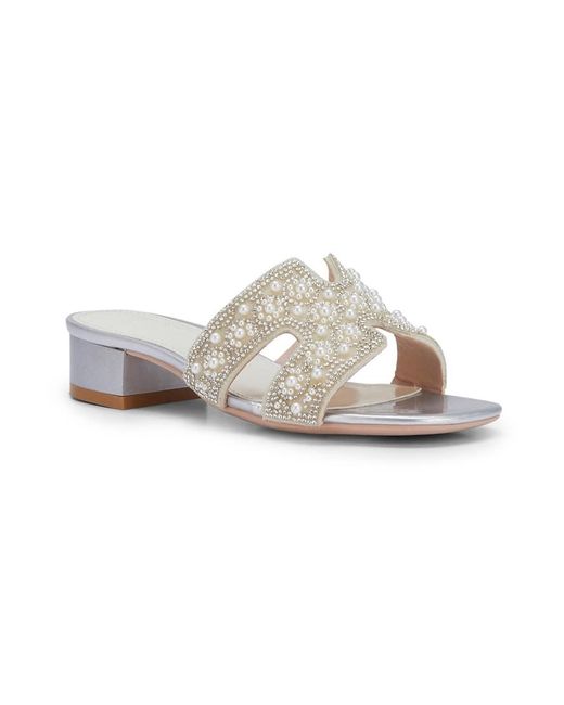 SEQWL White Embellished Slip On Sandals With Block Heel