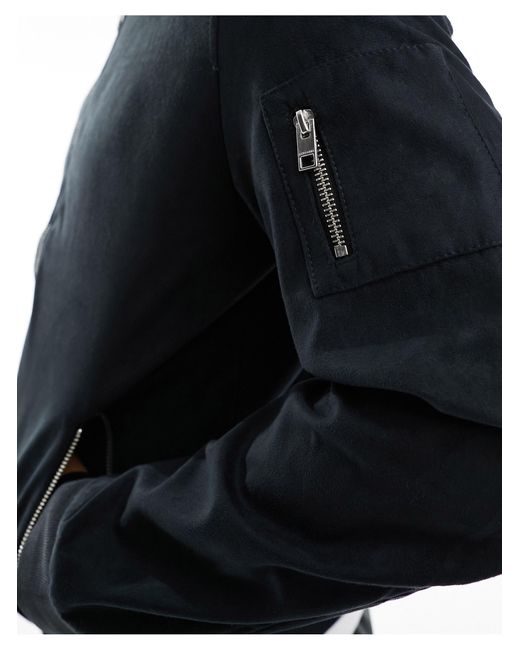Jack & Jones Black Essentials Zip Through Faux Suede Bomber Jacket for men