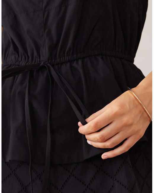 ASOS Black Cami Peplum Jumpsuit With Embroidered Trousers
